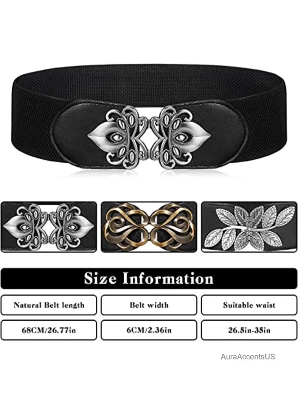 3 Pack Women Wide Elastic Waist Belt Vintage Stretch Retro Cinch Buckle Dress